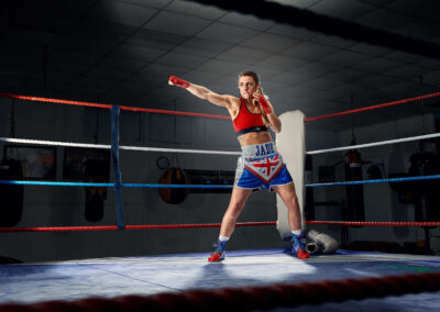 Image taken from my personal project. A female elite boxer getting ready for the Tokyo 2020 olympics. Wear boxing shorts designed by her dad with her name and the Union Jack. Jade Ashmore fighting at 51kg. Dressed in the MyZone sports bar which is help to monitor her training. Jade is in a typical boxing gym. The Female model is stood in the boxing ring, back lite to portray her power. The image is very empowering. Mark Wildsmith Sheffield’s commercial food photographer at Wildsmith.photography in Sheffield. Ex Royal Navy chef with a history of fine dining. Now as a specialist food photographer bringing all his years of experience working in commercial kitchens.