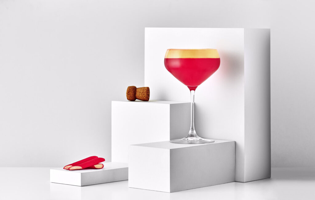 Rhubarb and custard cocktail, Photo shot by Mark Wildsmith from Wildsmith photography Sheffields food photographer. Photographed by Mark from Wildsmith Photography. Commercial food photographer and drink photographer based in London and Sheffield.