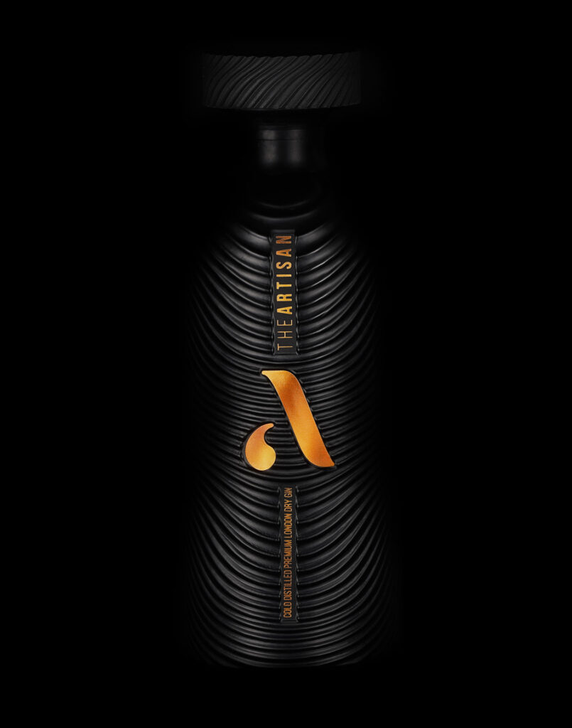 The Artisan Gin from Croaita, in a sculpted black bottle with a bright orange logo. Sheffield's food and drink's photographer Mark Wildsmith. Photographed by Mark from Wildsmith Photography. Commercial food photographer and drink photographer based in London and Sheffield.