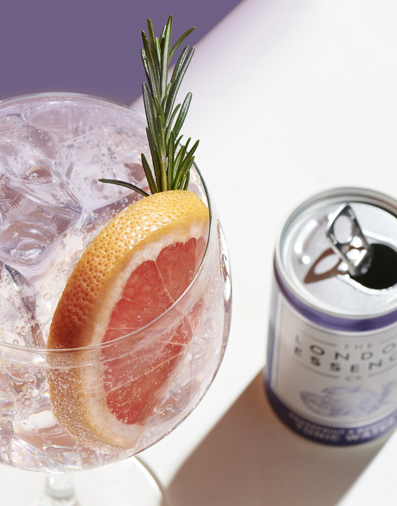 London Essence grapefruit and rosemary tonic in an iced gin and tonic.Sheffield's food and drink's photographer Mark Wildsmith. Photographed by Mark from Wildsmith Photography. Commercial food photographer and drink photographer based in London and Sheffield.